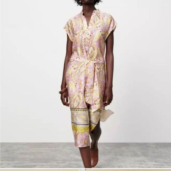 Zara Dresses & Skirts - ZARA Floral Paisley Satin Tunic Dress Sz Small Boho Euro Summer Travel Resort